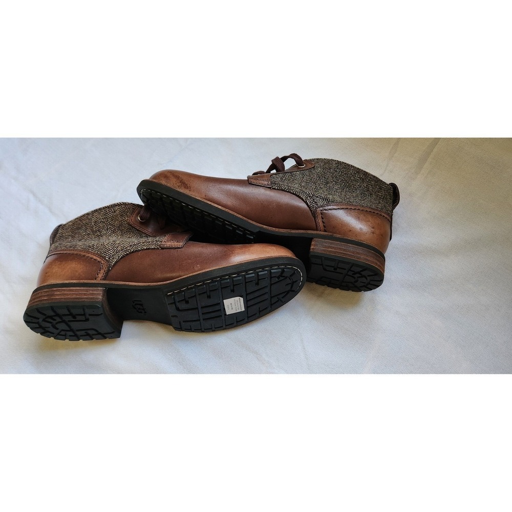 UGG Leighton Bomber Brown Leather Tweed Chukka Boots Mens 9 1005174, NWB - Picture 4 of 7